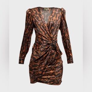 NWOT L’ Agence Clarice Key-Print Silk Wrap Dress Size 2